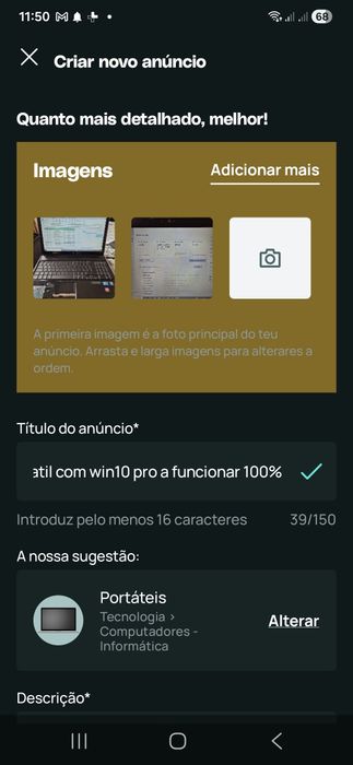 Portatil com win10 pro a funcionar 100%
