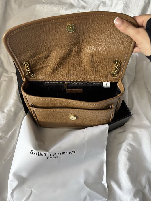 Сумка YSL Yves Saint Laurent Niki in Grained Lambskin бежева, чорна