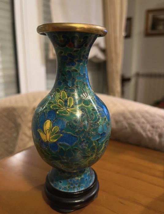Jarra cloisonné flores com base