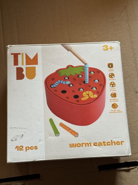 Timbu Drewniana Gra Złap Robaczka TRUSKAWKA MAGNES montessori gra zabawka klocki