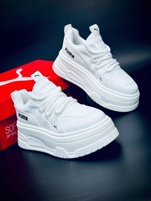 Женские кросовки ботинки Puma пума/белоснежные кожаные кросовки пума