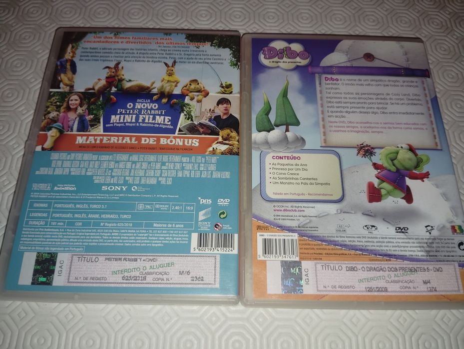 DVDs Filmes Infantis Peter Rabbit e Dibo Novos