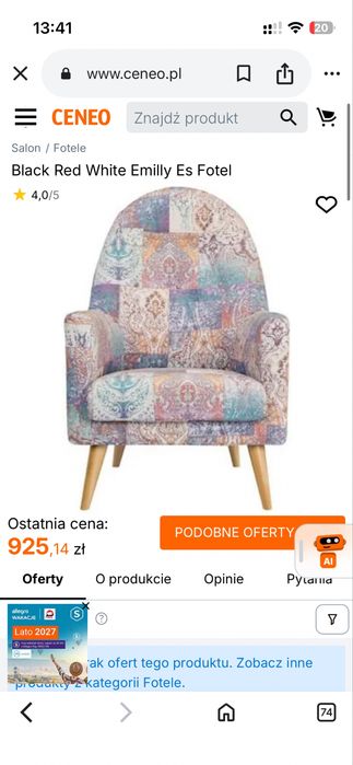 Fotel uszak BRW Emily nowy nie uzywany!