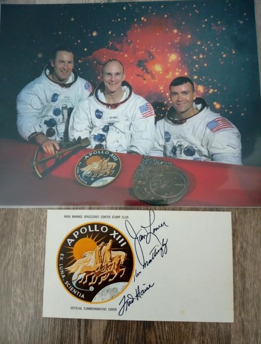 Apollo 13 podpis autograf całej załogi NASA koperta ubezpieczeniowa