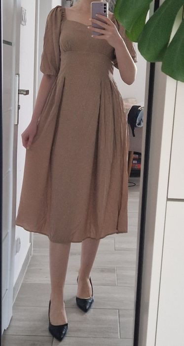 Shein sukienka bufiaste rękawy gorsetowa komunia wesele chrzest