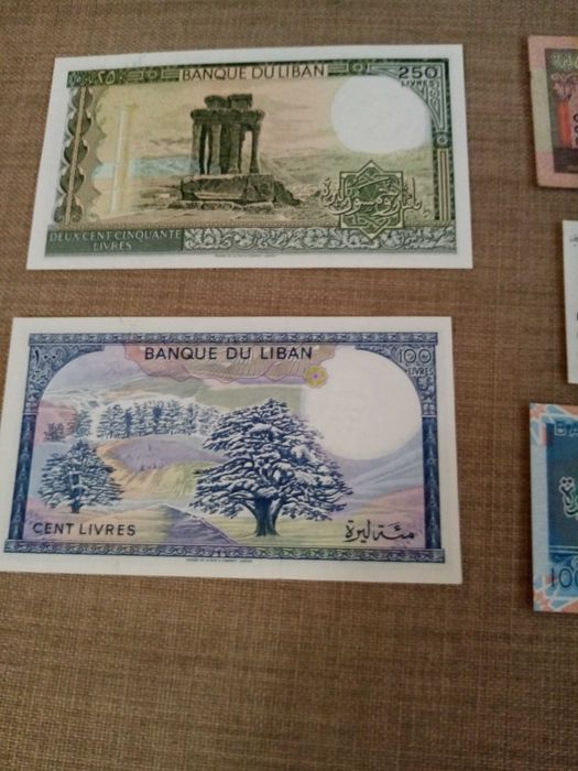 LÍBANO, 6 Notas 5 Não Circuladas 10, 100, 250, e 2 de 1000 e 1 BC 50
