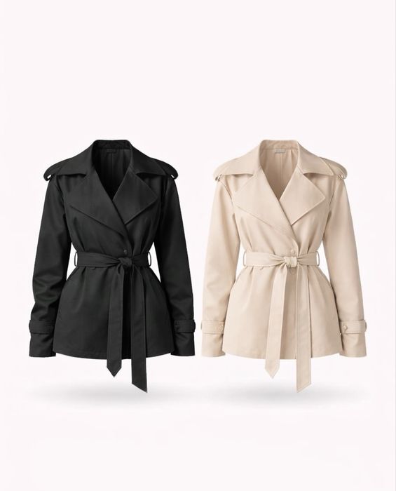 В наявнсті! Тренч з поясом, весна-літо. Бежевий, Чорний S/M