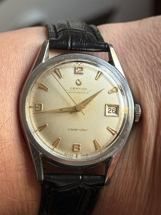 Certina Automatic Calendar, duzy 37/45mm, w stali, lata 50te, piękny stan, sprawny
