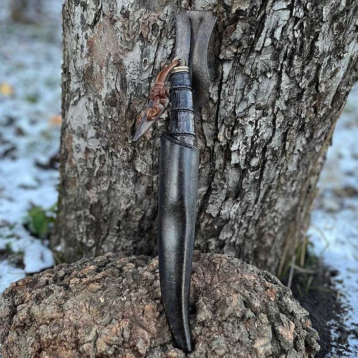 Авторский подарочный нож, дамасская сталь, рог лося