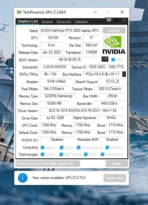Gráfica rtx 3080 16gb Mxm 3.1