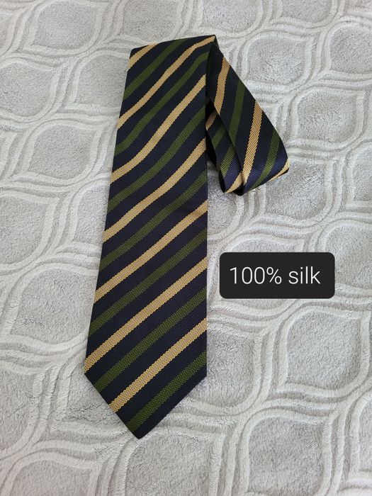 Jedwabny krawat granat, zielony, złoty