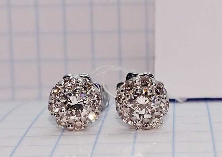 Сережки Бриллиант Малинка пусеты Діаманти на 0,64Ct золото 585
