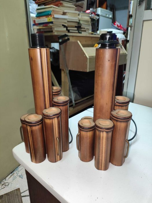 Vintage Bamboo Table Lamp Set