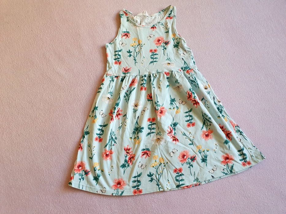 Sukienka H&M floral 110 116 bawelna kwiaty turkusowa