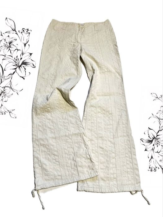 Літні Кльош штани Linen Summer Pants Y2K Palm Beach Flared Cream opium archive custom rap