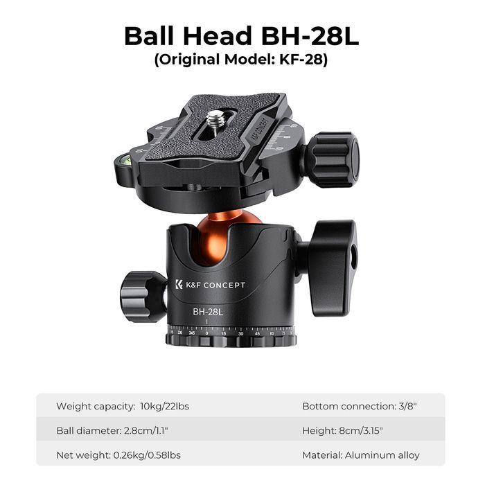 Штатив K&F CONCEPT T254A7 BH-28L + відеоголовка FH-03 + Phone Clip (комплект)