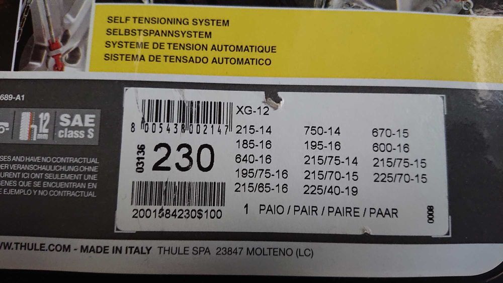Nowe !! Łańcuchy na koła THULE XG-12  230 "Made In Italia"