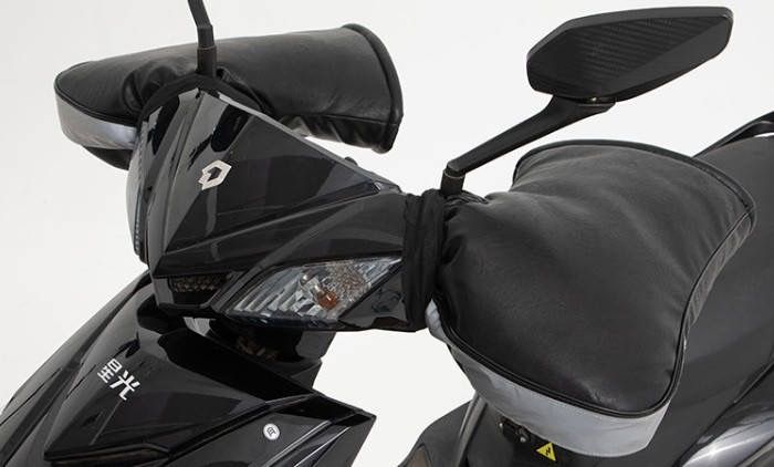 Зимові шкіряні мото рукавиці на меху  муфти руля