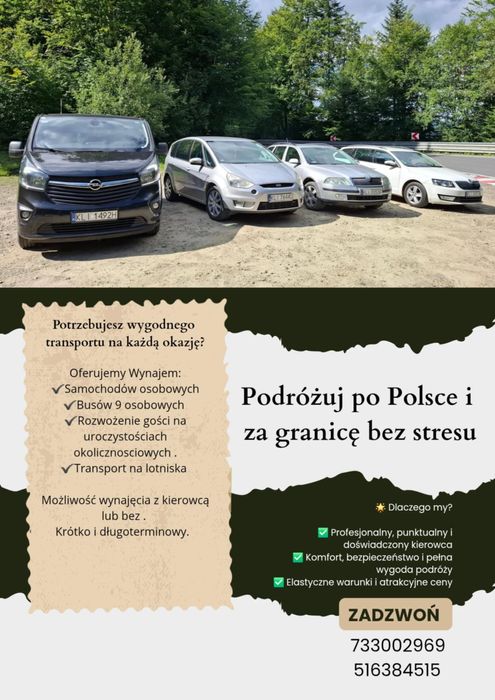 Wynajem samochodów osobowych oraz busów 9 osobowych