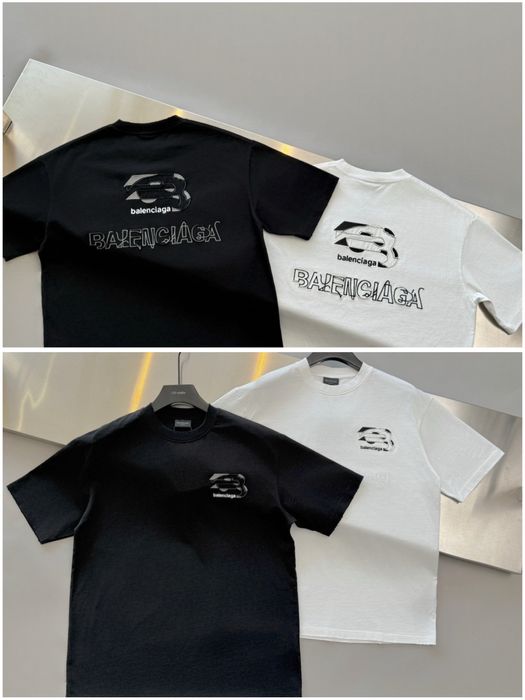 Футболка Balenciaga унісекс чорна/біла, вишивка, преміум якість S–XXL