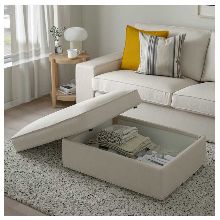 Sofá 3 lugares, KIVIK, cor Tresund bege claro+Repousa-pés c/arrumação