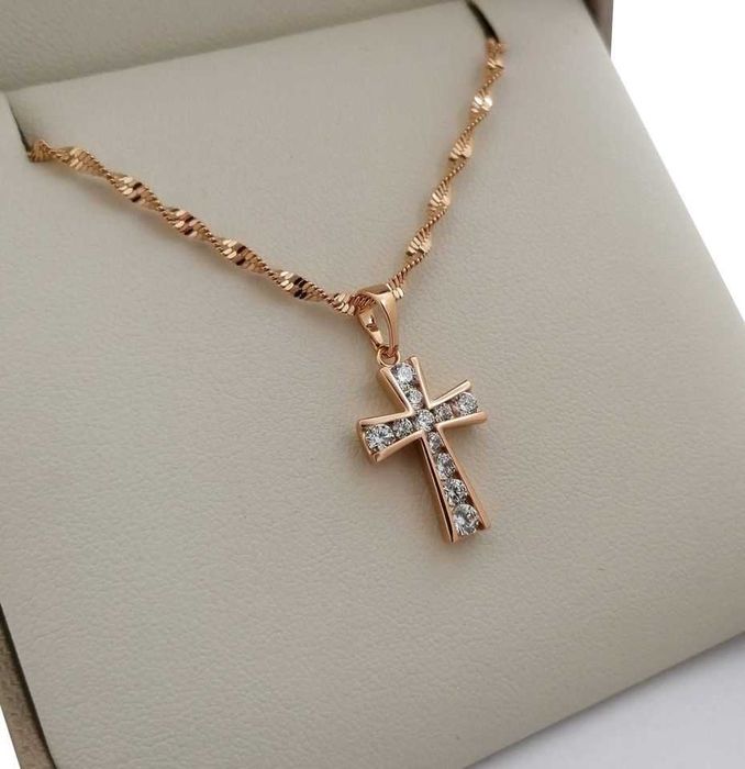 Pozłacany 18 k złotem łańcuszek singapur + krzyżyk GWARANCJA!
