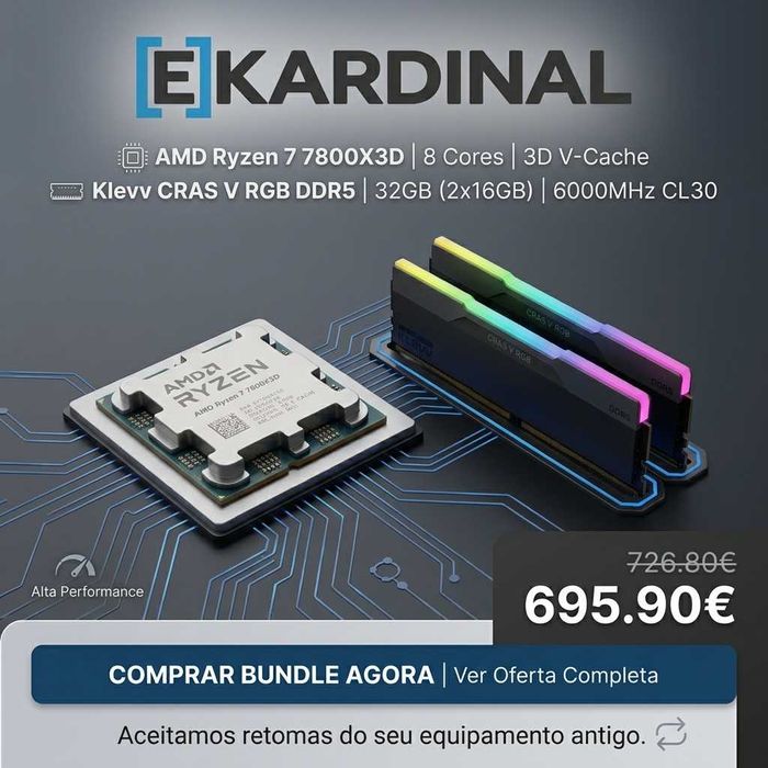bundle 7800x3d + memorias 32GB 6000MHZ CL30 | Loja | Novo