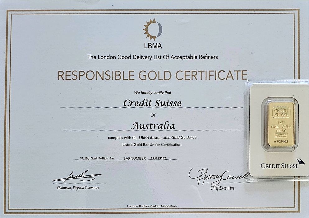 Lingote Ouro 1 Onça Credit Suisse LBMA Selado A929102