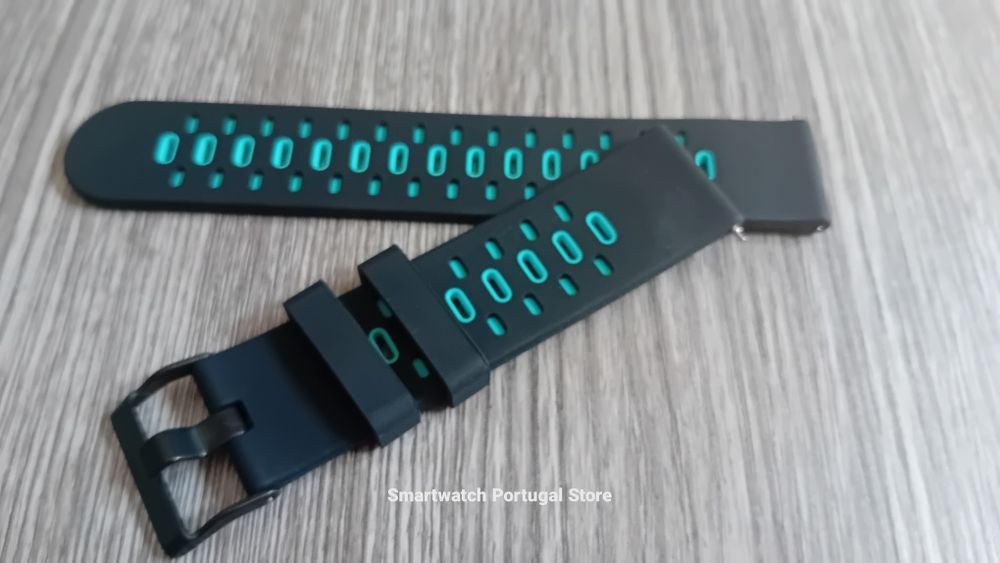 Bracelete 22mm, em silicone (Nova) preta e verde