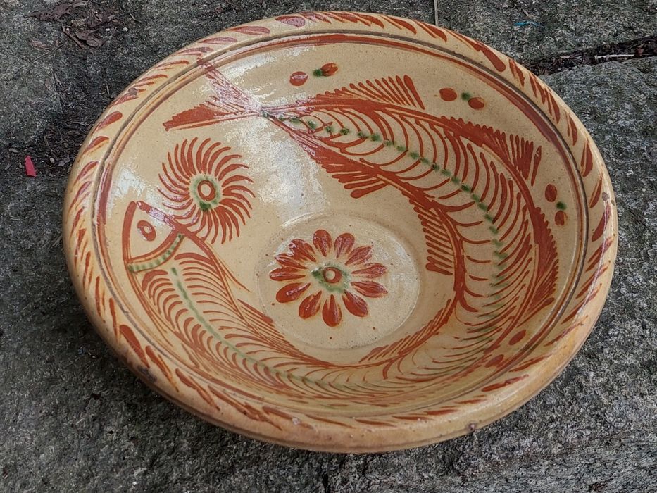 Taça grande em barro vidrado pintado