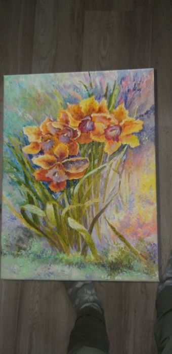 Narcyzy z mojego ogródka/ obraz olejny ręcznie malowany 30 /40cm 40