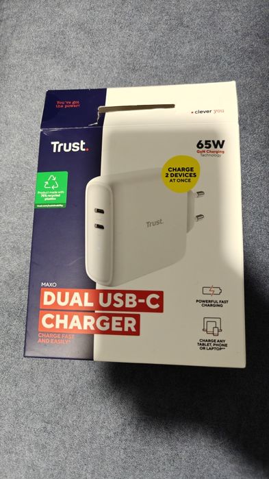 Trust Gan Зарядка 65W 2× usb-c блок живлення
