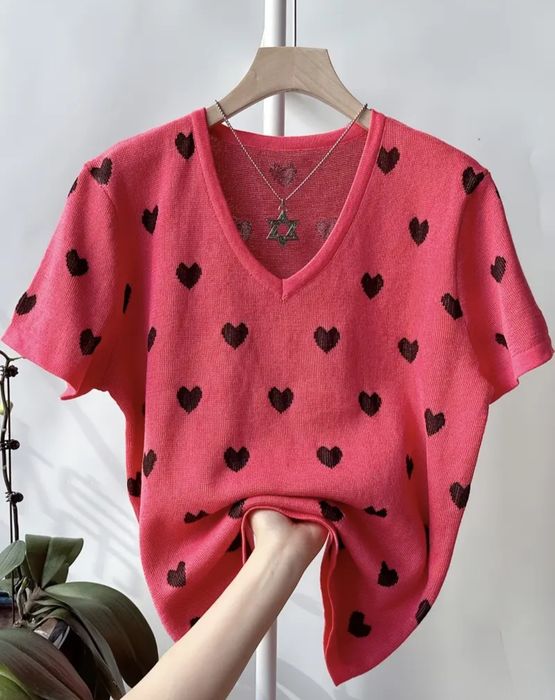 Sweterek XL serca pink różowy bluzka