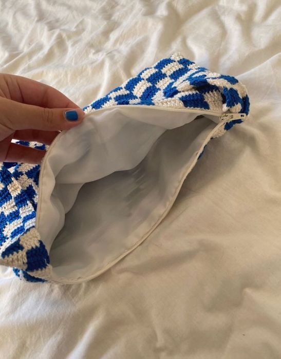 Mala de ombro feira a mão em xadrez