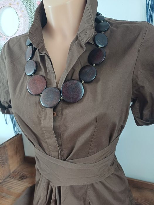 Koszula sukienka szmizjerka czekoladowa brąz długa wiązana