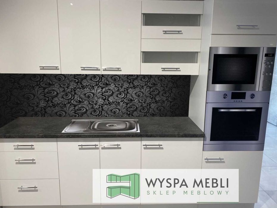 NOWA kuchnia narożna połysk biały szary cappucino  230x370 cm kuchenne