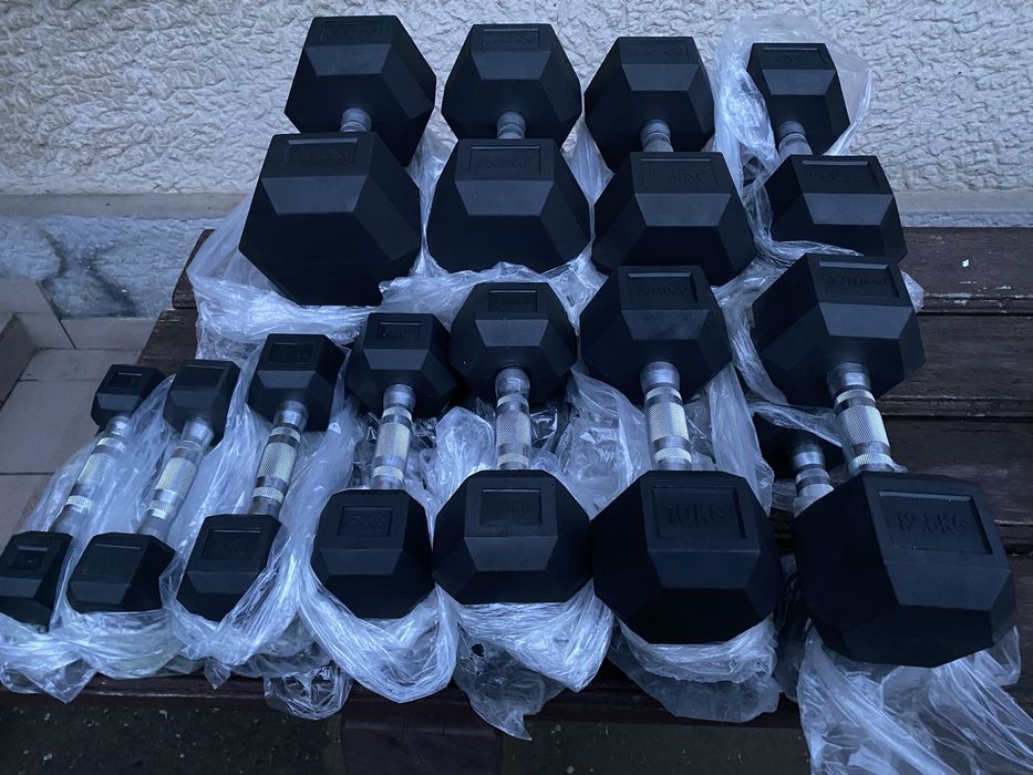 NOWE hantle HEX 2 - 30kg sześciokątne hantelki żeliwne kauczuk zestaw