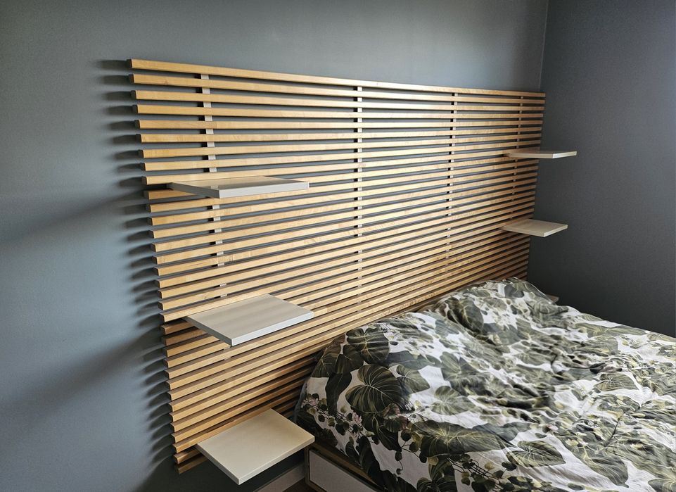 Dwa zagłowki IKEA MANDAL zagłówek 240 cm brzoza + 6 półek – lite drewno