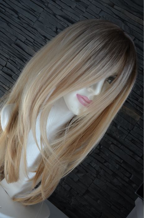 Nowa cieniowana peruka blond jasne naturalne pasemka odrost włosy