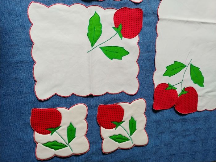 Naperons cozinha tecido com aplicacoes bordadas