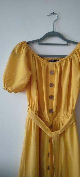 Żółta sukienka z lnem Top Secret