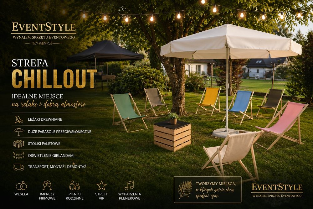 Leżaki, parasole, stoły paletowe, STREFA CHILLOUT EVENTSTYLE