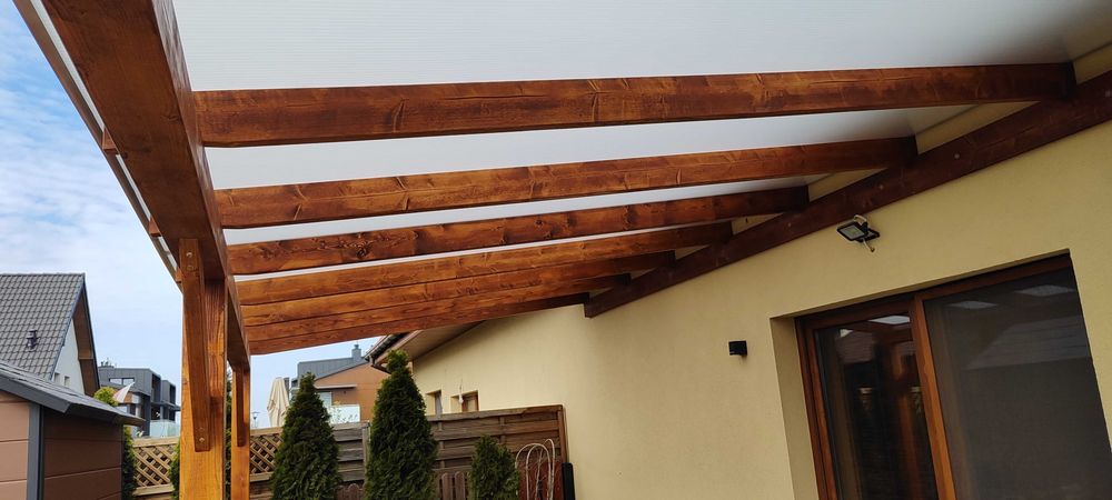 Zadaszenie tarasu model "Nowodworce" 3,95m x 4,20m, poliwęglan pergola