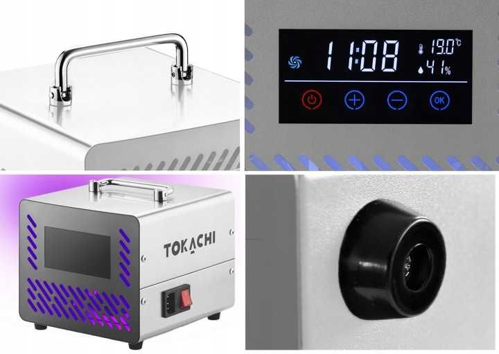 Mocny OZONATOR Profesjonalny Generator Ozonu 70000mg/h Oczyszczacz Powietrza 155W Dotykowy Panel Pilot Higrometr Timer 4 Płytki 70g