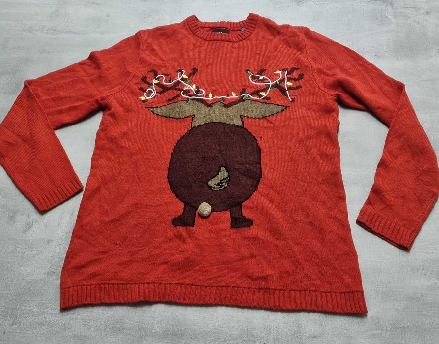 Sweter M na święta świąteczny zimowy czerwony renifer męski