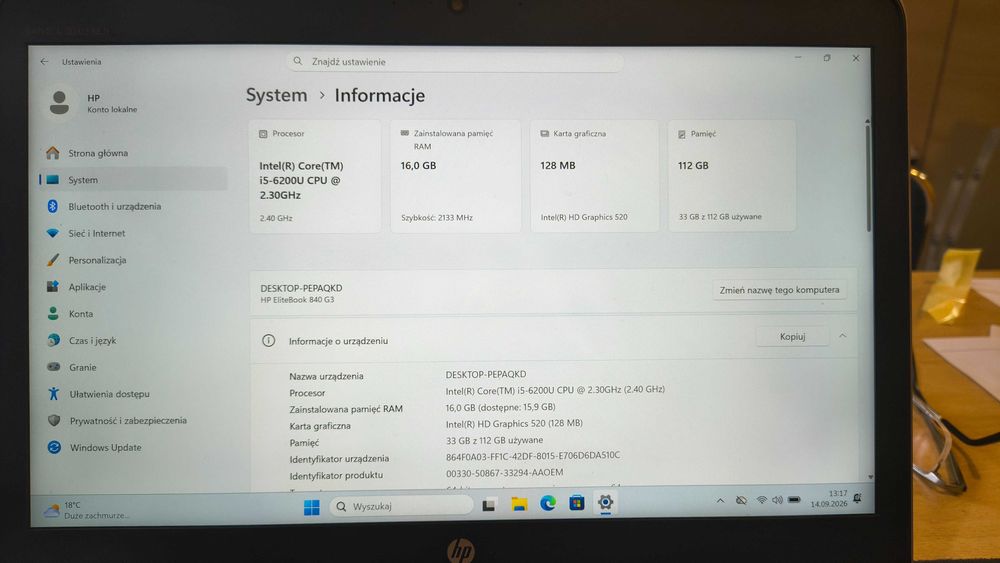 Laptop HP EliteBook 840 G3 i5, 16 GBRAM, SSD 120GB, mode LTE, Matryca 2K QHD