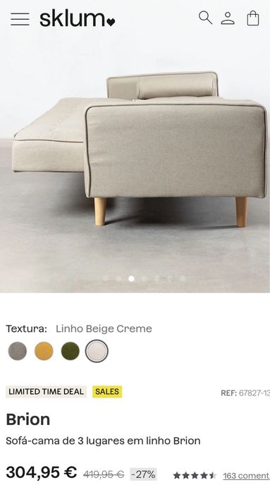 Sofá-cama Brion 3 lugares – Linho Bege Creme – Como Novo