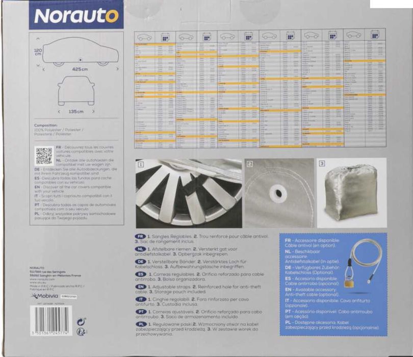 Capa exterior para automóvel anti-granizo tamanho M