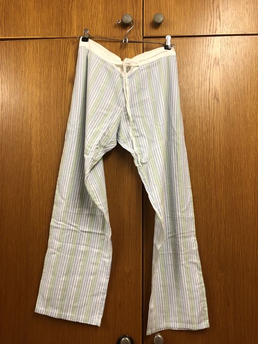 Calças riscas algodão
