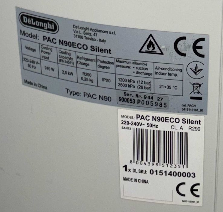 Ar Condicionado Portátil DeLonghi PAC N90 ECO Silent – 9000 BTU
